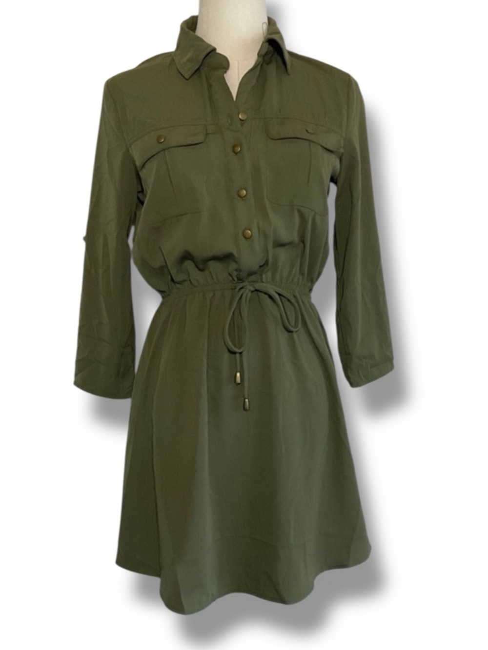 BeBop Shirt Dress Olive Khaki Green Mini Military Army Loose Size XS